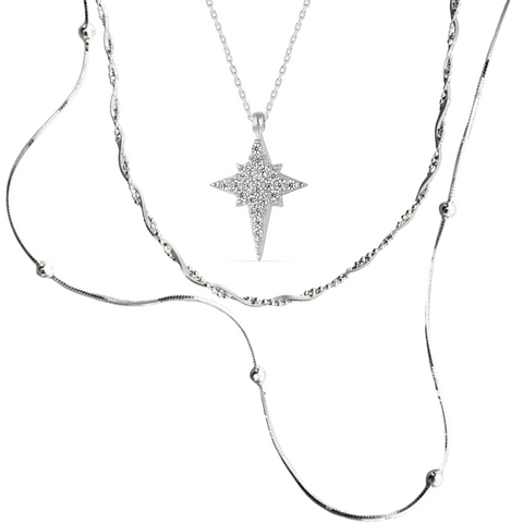 Necklace Layering Set Beaded Twisted and Northern Star