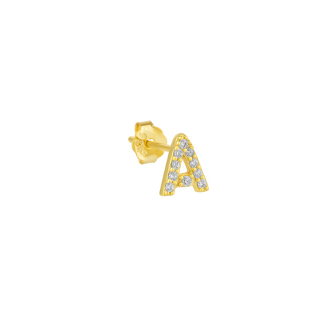 Initial Letter Stud Earring Sterling Silver in 18K Gold Plated - Single