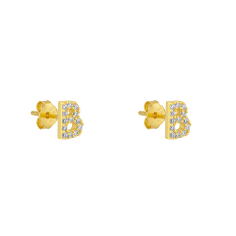 Initial Letter Stud Earrings Sterling Silver in 18K Gold Plated - Pair