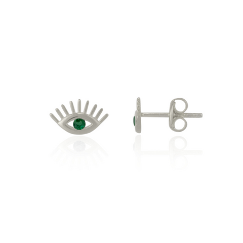 Emerald Color Eye Stud Earrings Sterling Silver