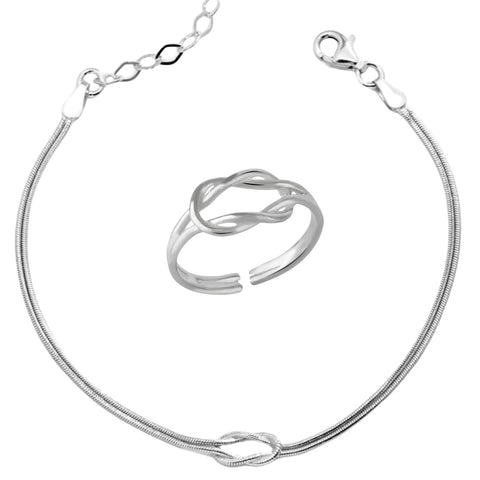 Knot Bracelet and Ring Set in Sterling Silver