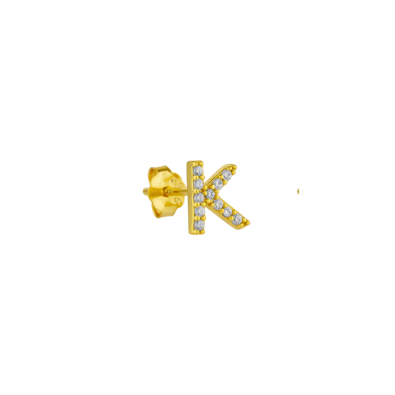 Initial Letter Stud Earring Sterling Silver in 18K Gold Plated - Single