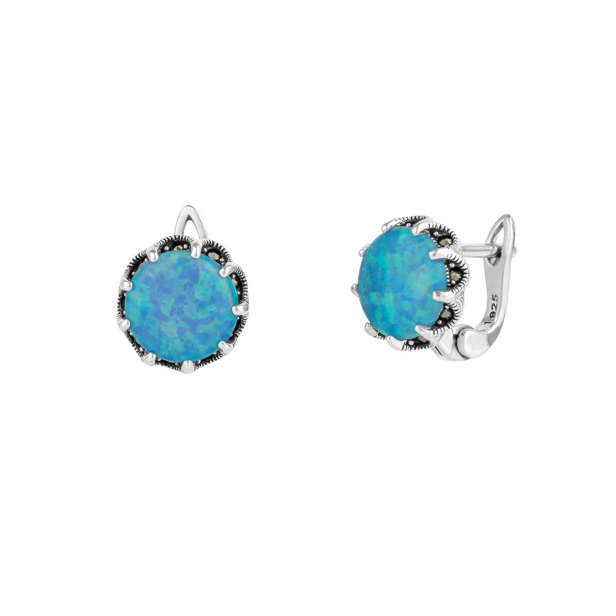 Round Opal High Quality Sterling Silver Earrings