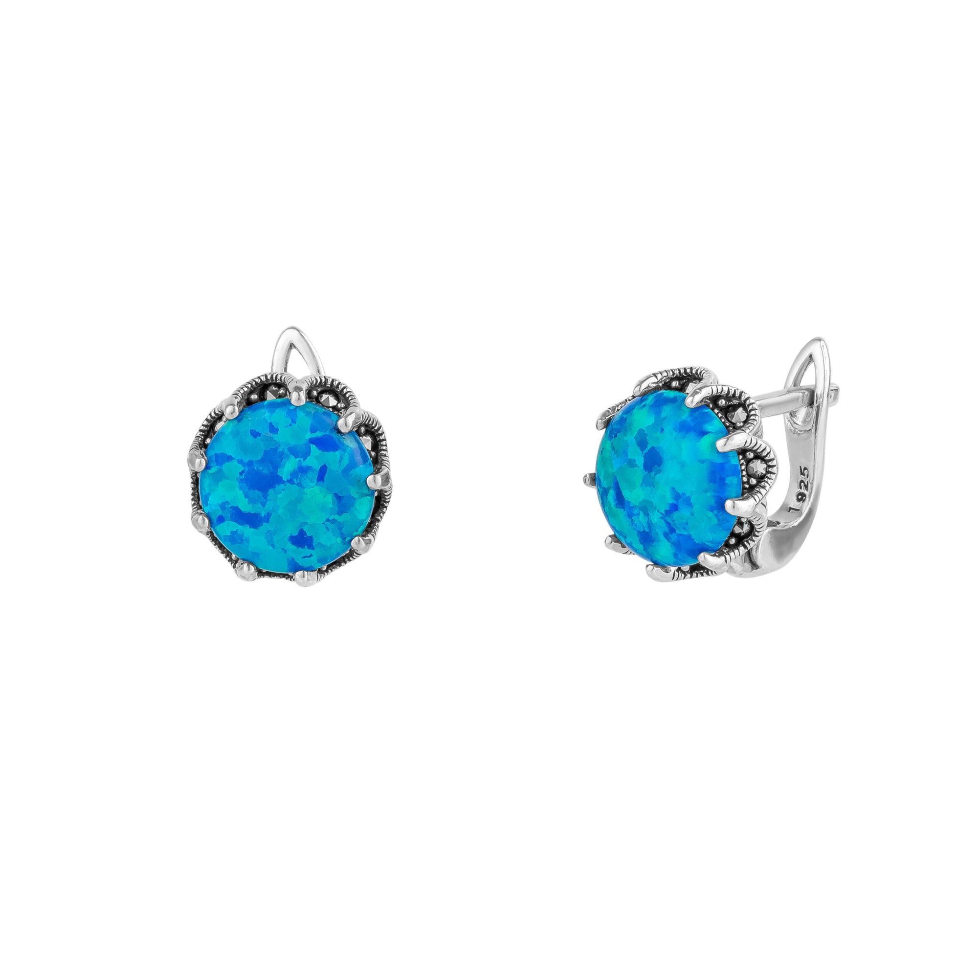 Round Opal High Quality Sterling Silver Earrings