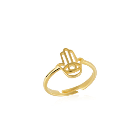 Hamsa Hand Adjustable Ring in Sterling Silver