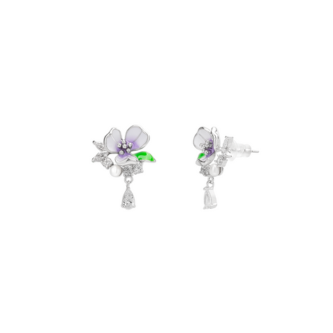 Pansy Violet Floral Earring in Sterling Silver