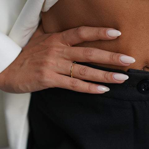 Sterling Silver Less Beaded Skinny Stacking Ring