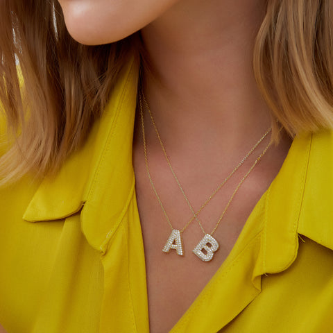 Jewelled Balloon Bubble Initial Necklace Sterling Silver Gold Vermeil