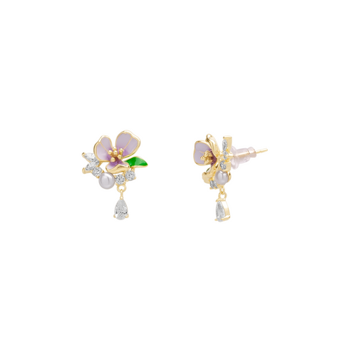 Pansy Violet Floral Earring in Sterling Silver