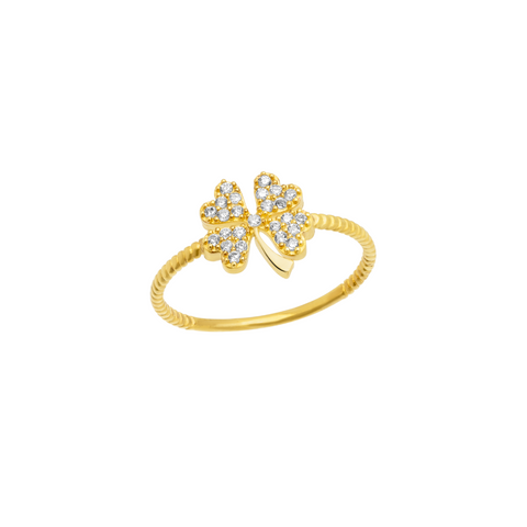 14K Solid Gold Pave Clover Ring