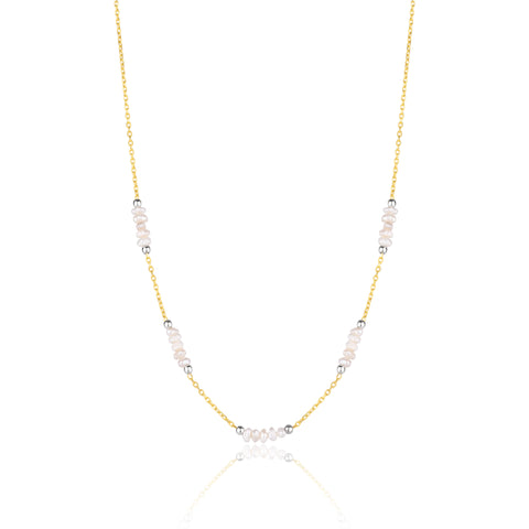 Baroque Pearl Beaded Sterling Silver Chain Necklace in Gold