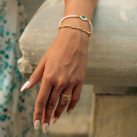 Sterling Silver Paperclip and Beaded Twisted Chain Bracelet