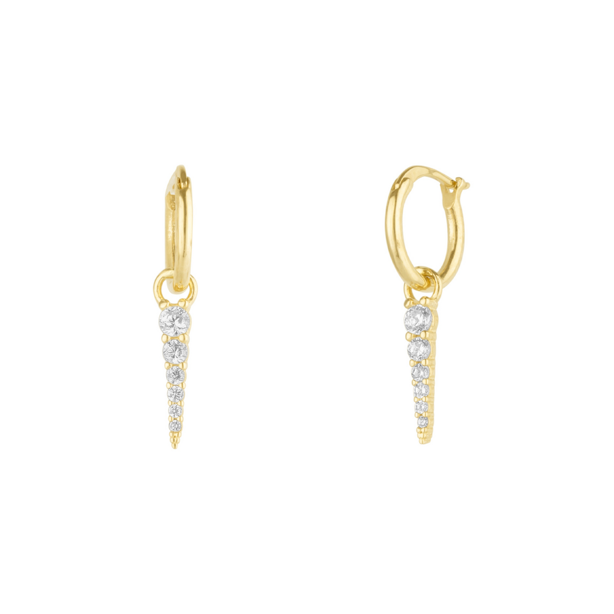 Fine Spike Pave Hoop Earrings 14K Solid Gold