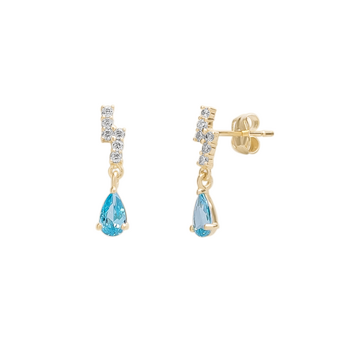 Blue Topaz Lightning Bolt Earrings 9ct Solid Gold