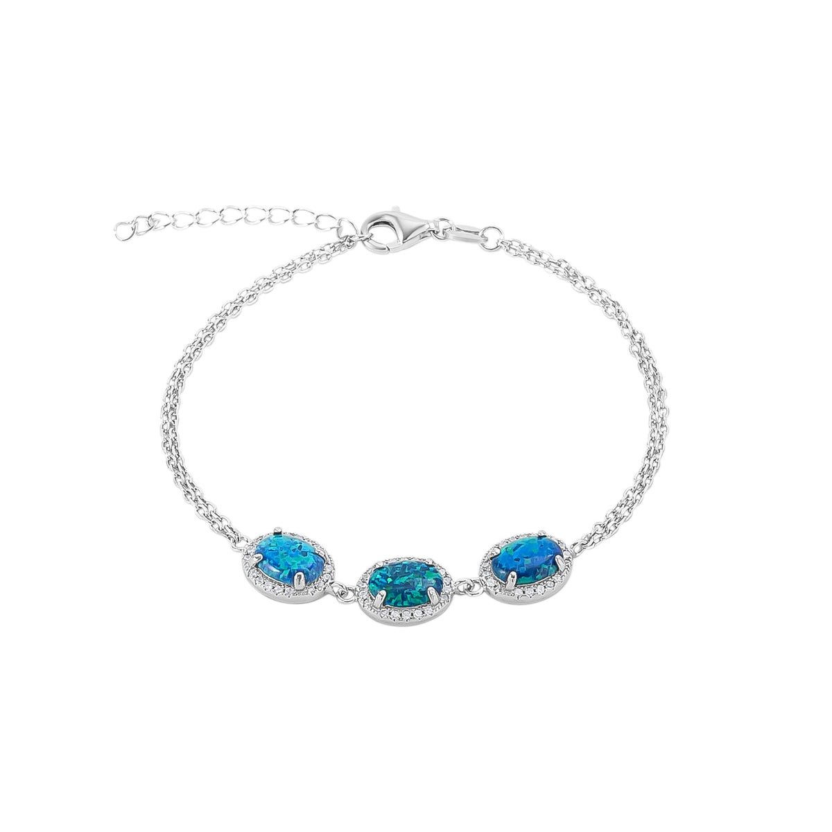 Sterling Silver Blue Opal Halo Bracelet