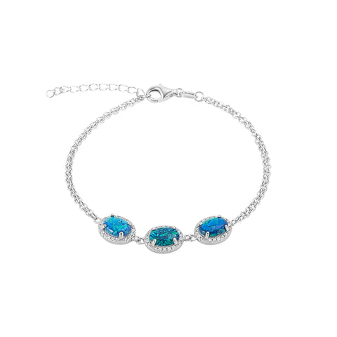 Sterling Silver Blue - Green Opal Halo Bracelet