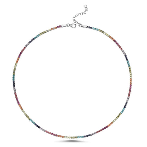 Rainbow Colourful Sterling Silver Tennis Necklace