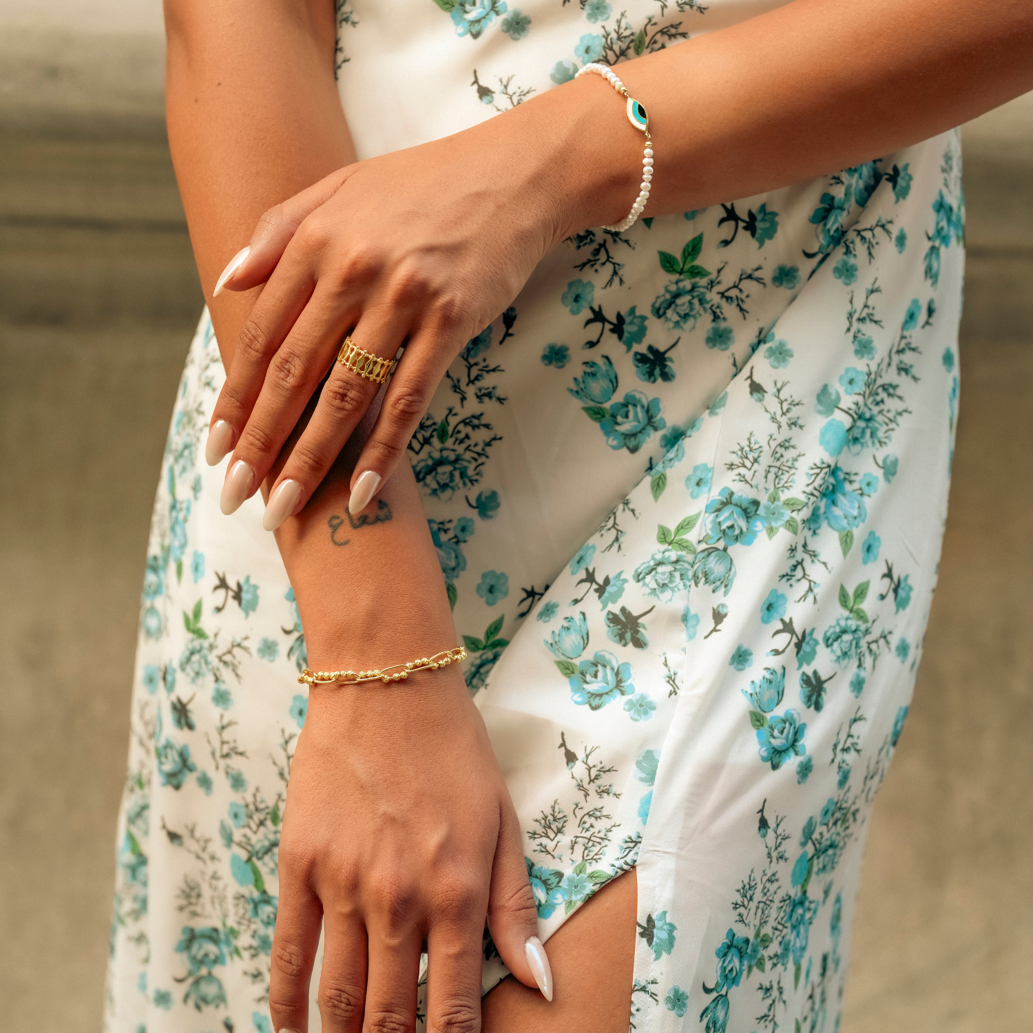 Sterling Silver Paperclip and Beaded Twisted Chain Bracelet