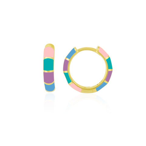 Enamel Rainbow Sterling Silver Hoop Earrings