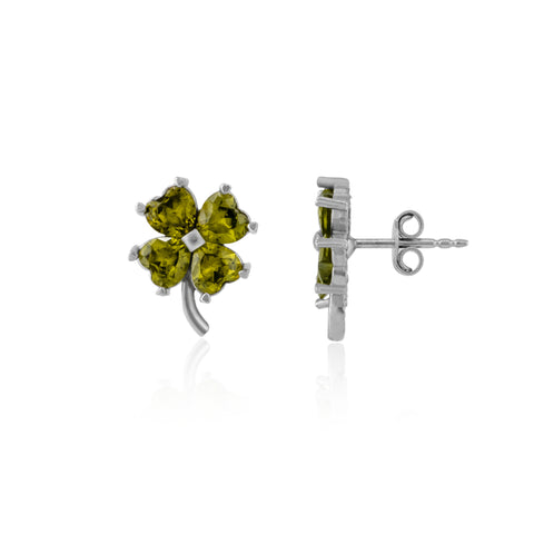 Four Leaf Clover Sterling Silver Stud Earrings - Mystic Green