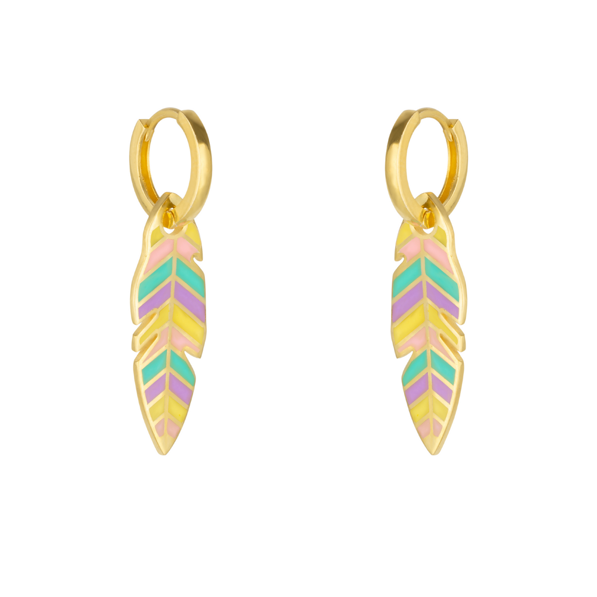 Feather Leaves Rainbow Enamel Hoop Earrings