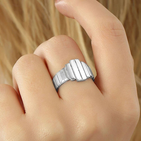 Multiple Bar Layered Rectangular Sterling Silver Ring