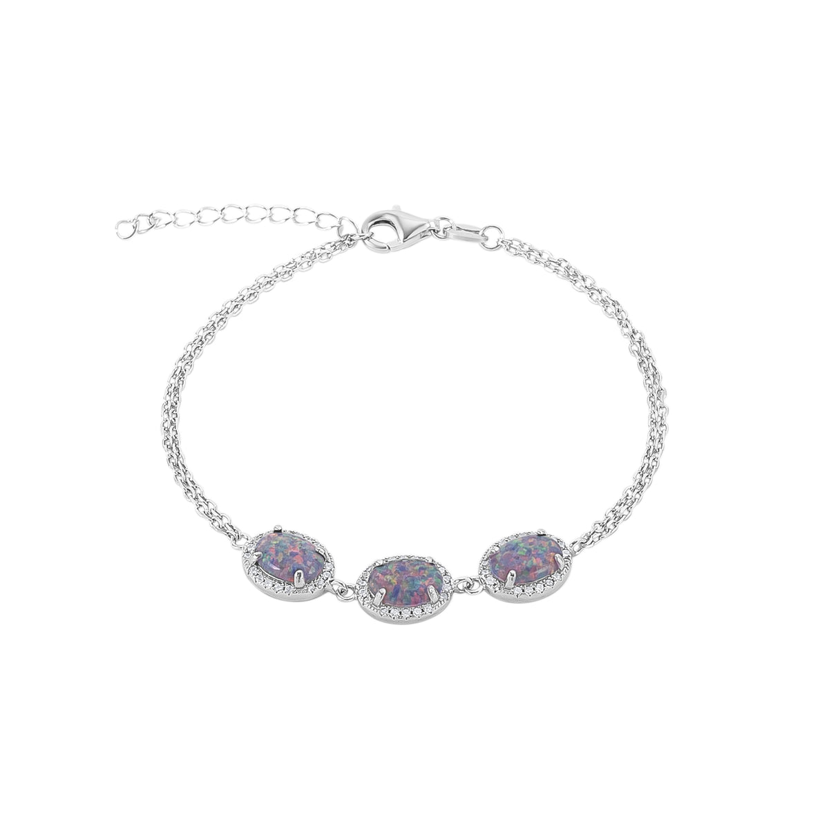 Sterling Silver Purple Opal Halo Bracelet