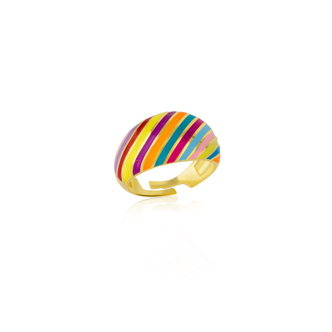 Enamel Rainbow Stripe Chunky Sterling Silver Ring