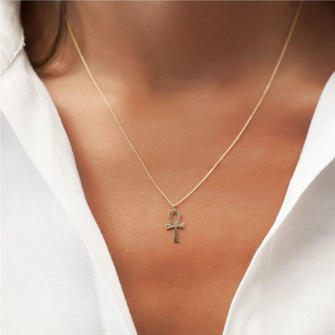 9K Solid Gold Egyptian Ankh Necklace