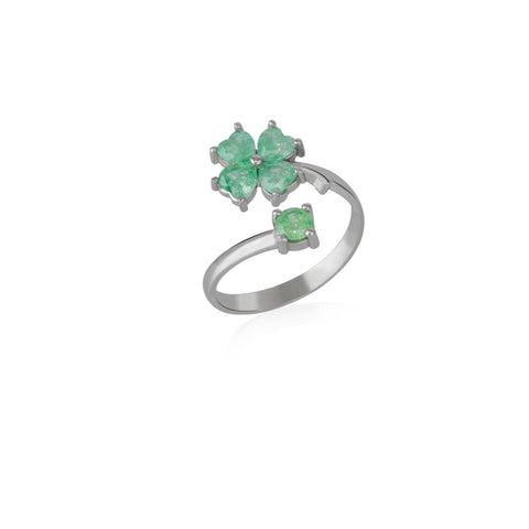 Green Four Leaves Clover Luck Ring Sterling Silver