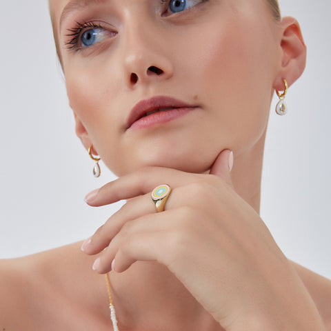 Enamel Round Sterling Silver Signet Ring