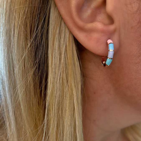 Enamel Rainbow Sterling Silver Hoop Earrings