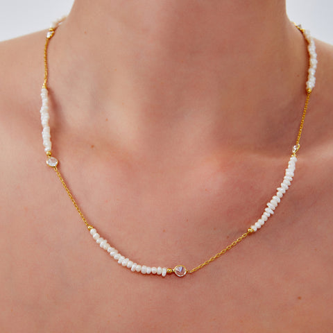 Baroque Irregular Pearl Jewelled Sterling Silver Chain Necklace in Gold