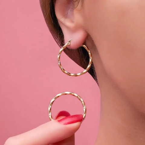 9ct Solid Gold Twisted Hoop Earring