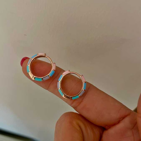 Enamel Rainbow Sterling Silver Hoop Earrings