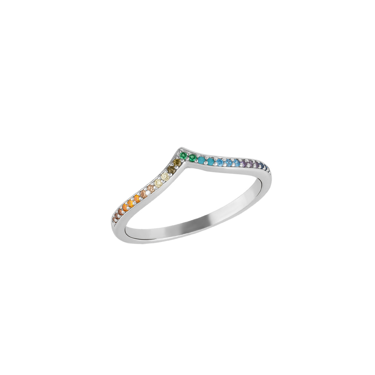 Rainbow Multicolour Wishbone Ring Sterling Silver