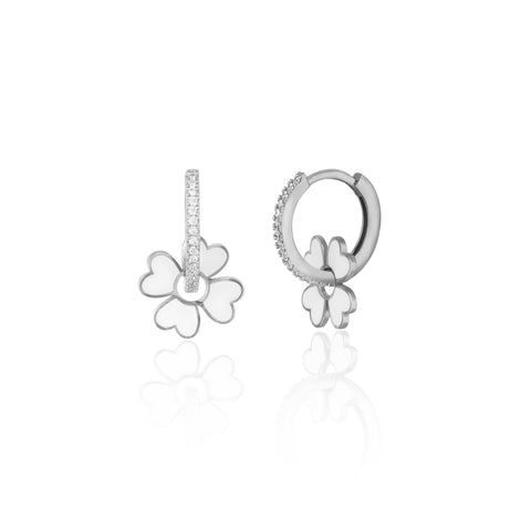 Sterling Silver Enamel Clover Earrings - White