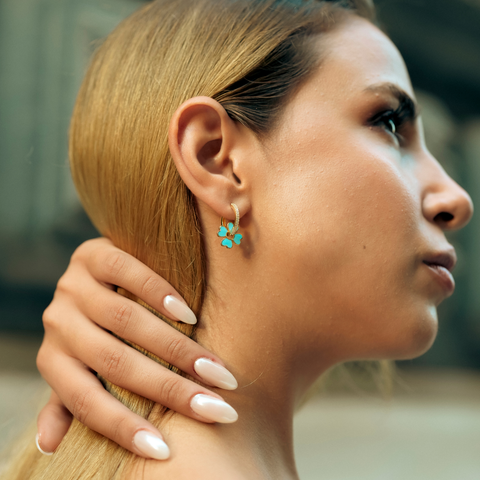 Sterling Silver Enamel Clover Earrings - Turquoise