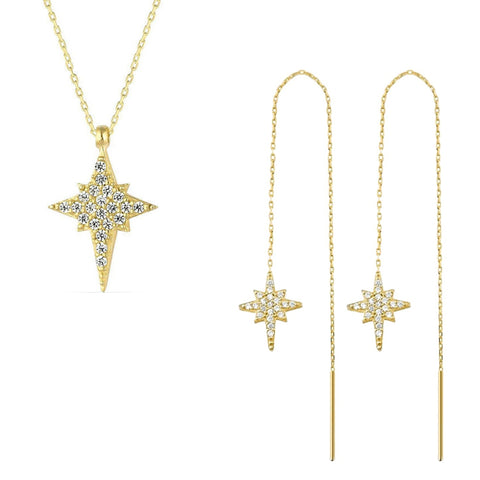 Northern Star Polaris Sterling Silver Necklace and Drop Chain Earring Set