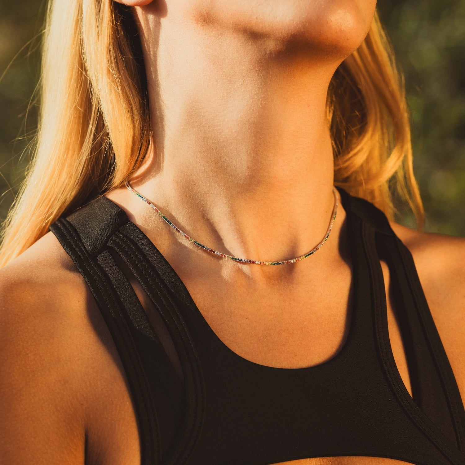 Rainbow Colourful Sterling Silver Tennis Necklace