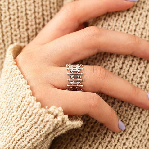 Multiple Bar Bead Design Sterling Silver Ring