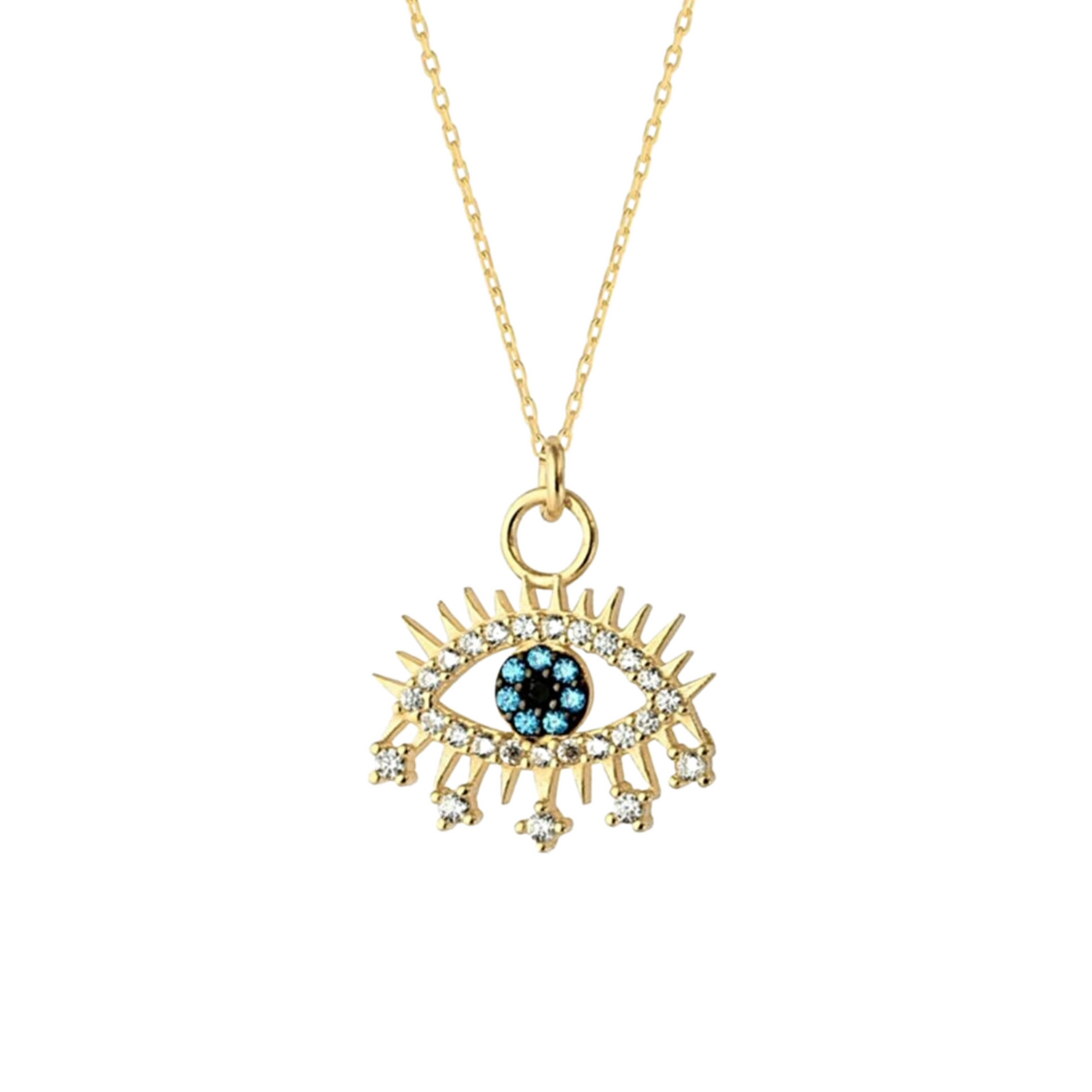 Evil Eye Earring Blue Eye Eyelash Sterling Silver Pendant Necklace