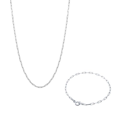 Rectangular Sterling Silver Chain Bracelet and Necklace Set