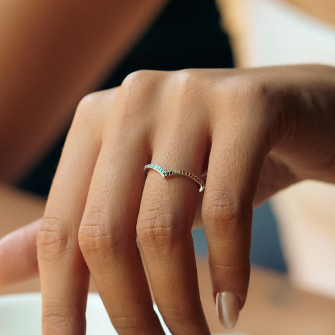 Rainbow Multicolour Wishbone Ring Sterling Silver