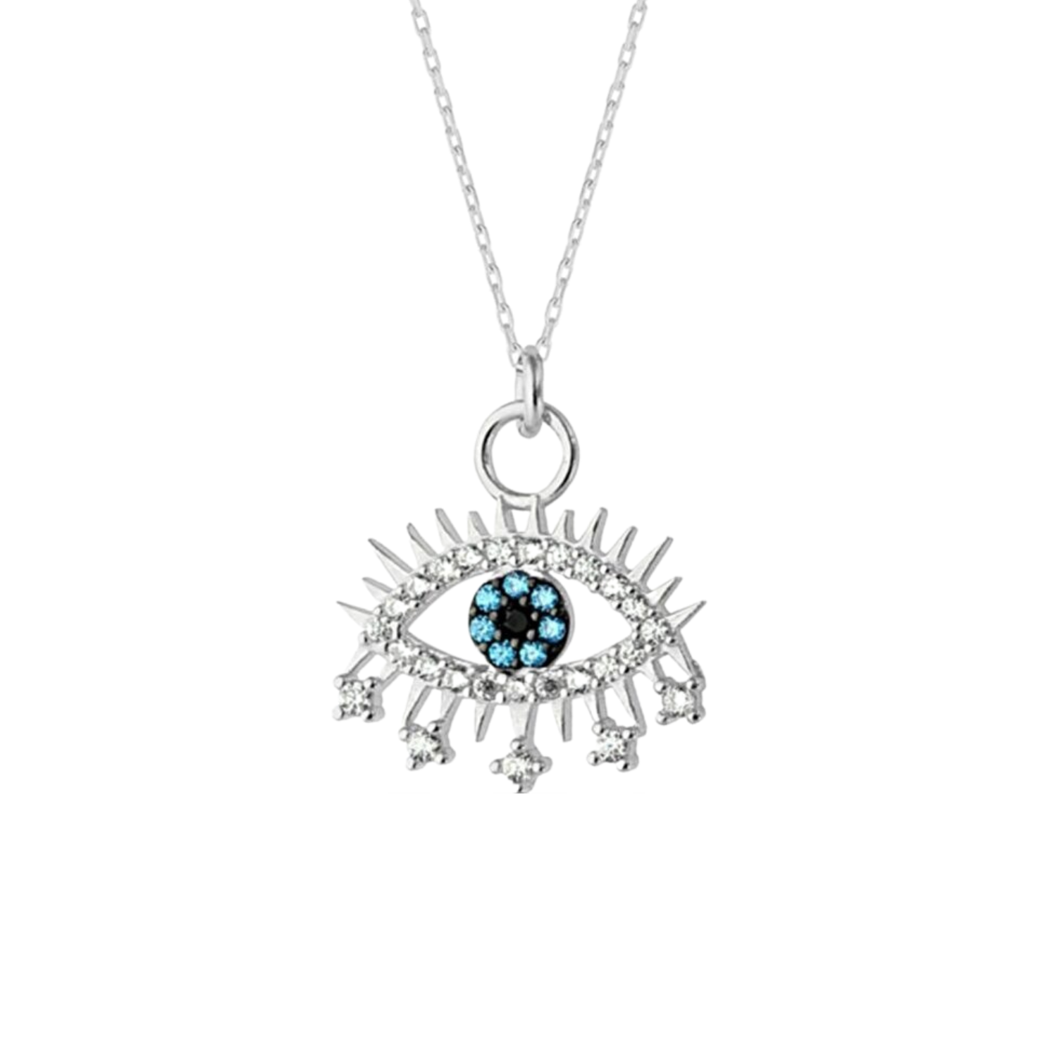 Evil Eye Earring Blue Eye Eyelash Sterling Silver Pendant Necklace