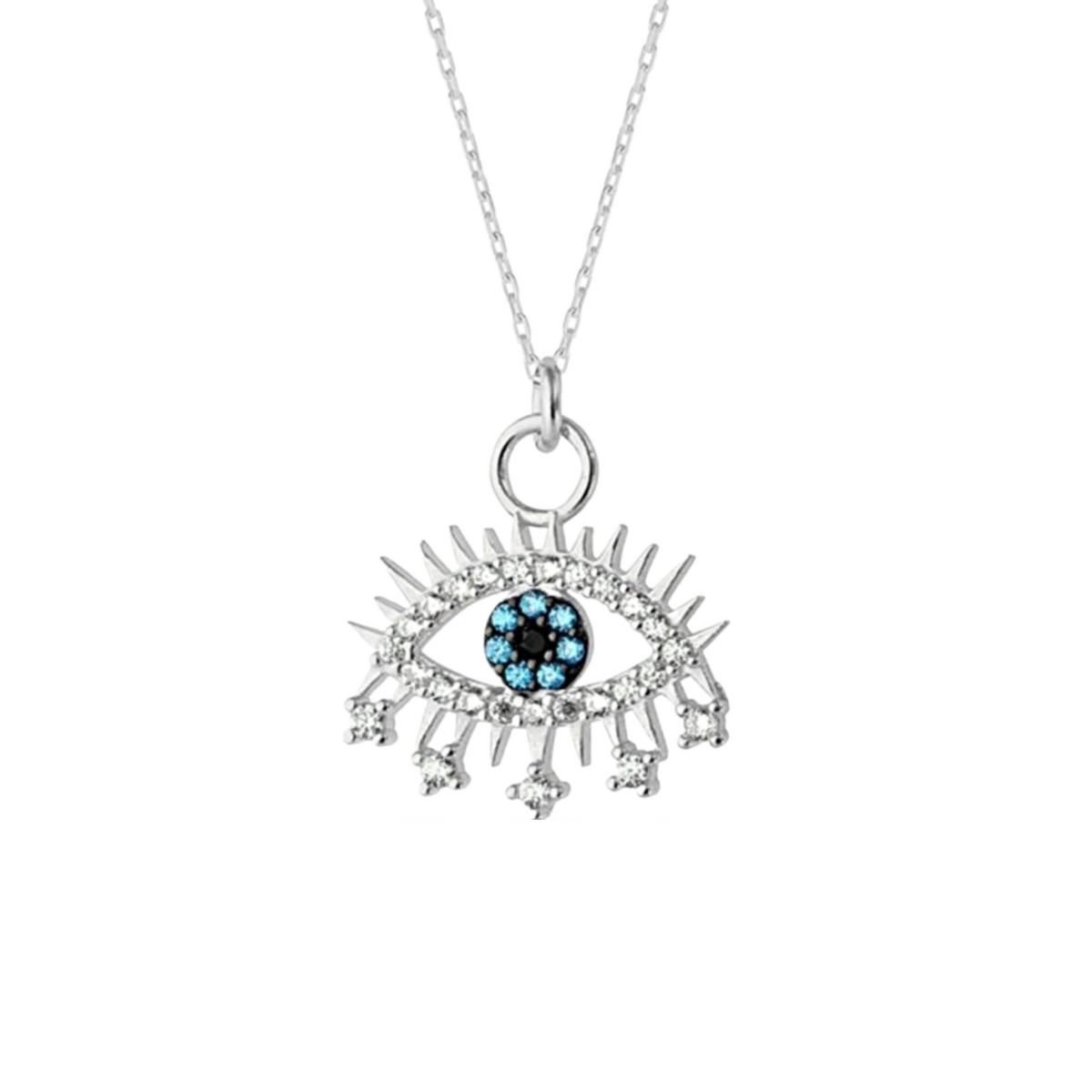 Evil Eye Earring Blue Eye Eyelash Sterling Silver Pendant Necklace