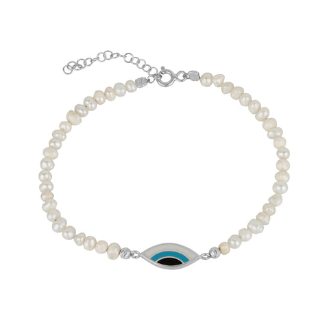 Pearl Evil Eye Sterling Silver Bracelet