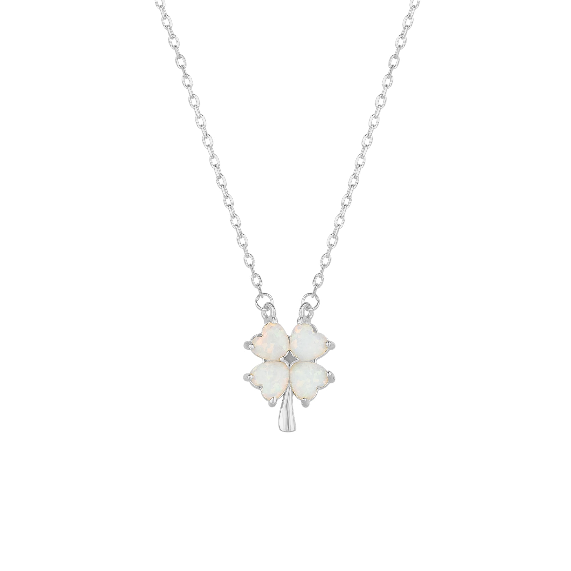 White Opal Four Leaf Clover Sterling Silver Necklace