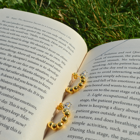 Six Bead Baguette Stone Sterling Silver Earrings