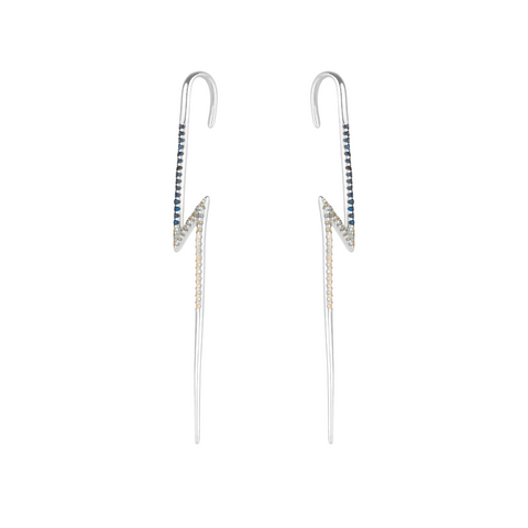 True Lightning Gemstones Sterling Silver Bolt Ear Crawler - Pair